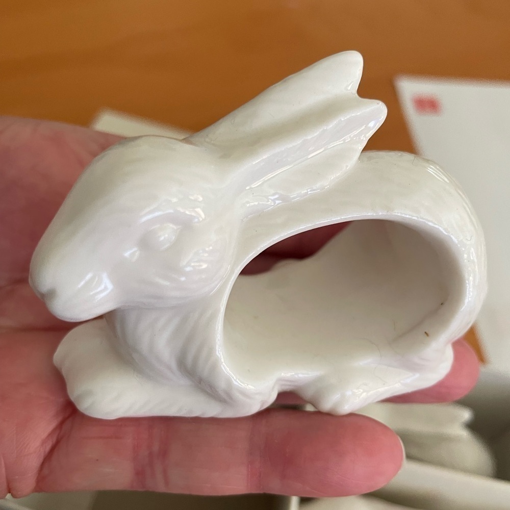 Vintage Shafford White Porcelain Bunny Napkin Holders Set- 4 Easter Cottagecore